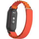 Voor Xiaomi Mi Band 8 metalen plug lus nylon horlogeband (zwart + oranje)