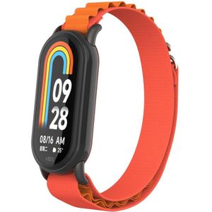 Voor Xiaomi Mi Band 8 metalen plug lus nylon horlogeband (zwart + oranje)