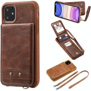 Voor iPhone 11 verticale Flip Wallet schokbestendig terug cover beschermhoes met houder & kaartsleuven & Lanyard & Foto's frames (koffie)