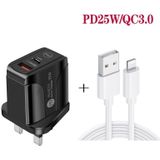 PD25W USB-C / TYPE-C + QC3.0 USB DUBLE PORTS Snelle oplader met USB tot 8 PIN-gegevenskabel  UK-stekker