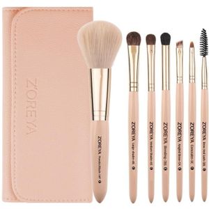 ZOREYA 7-IN-1 Make-up Borstel Set Borstel Blush Brush Foundation Brush met make-up borstel tas (nieuwe naakt kleur)