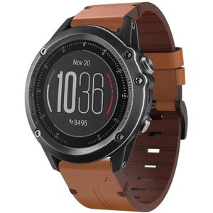 Voor Garmin Fenix 3 26mm lederen stalen gesp horlogeband