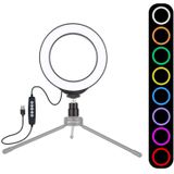 PULUZ 4 7 inch 12cm USB 10 modes 8 kleuren RGBW Dimbare LED ring Vloggen fotografie video lichten met koude schoen statief bal hoofd (zwart)