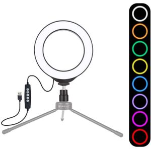 PULUZ 4 7 inch 12cm USB 10 modes 8 kleuren RGBW Dimbare LED ring Vloggen fotografie video lichten met koude schoen statief bal hoofd (zwart)