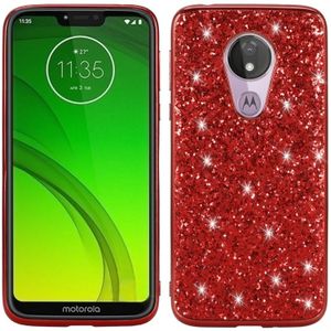Plating Glittery Powder Shockproof TPU Case Voor Motorola Moto G7 Play (Rood)