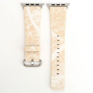 Voor Apple Watch serie 3 & 2 & 1 42mm Fashion marmeren ader textuur Wrist Watch lederen Band (goud)