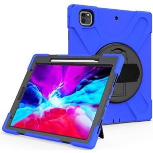 Voor iPad Pro 12.9 (2020) Shockproof Kleurrijke Siliconen + PC Beschermhoes met Holder & Shoulder Strap & Hand Strap & Pen Slot(Blauw)