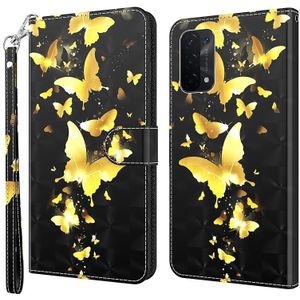 Voor OPPO A54 5G / A74 5G 3D Patroon Flip Leather Phone Case (Gold Butterfly)