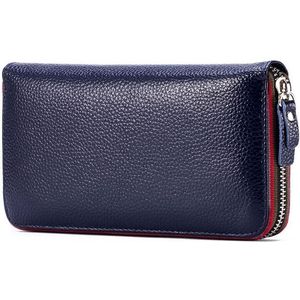 Dames Top-grain lederen portemonnee lange portemonnee tas rits clutch bag (Royal Blue)