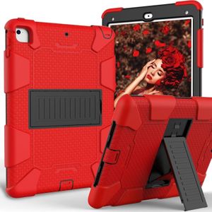 Schokbestendige tweekleurige siliconen beschermhuls voor iPad 9.7 (2018) & 9.7 (2017) & Air 2  met houder (rood + zwart)