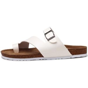 Couple Cork Slippers Men Summer Flip-flops Beach Sandals  Size: 46(White)