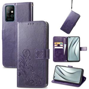 Voor Infinix Note 8 Four-Leaf Sluiting Ingebrilde Gesp Mobiele Telefoon Bescherming Leren Case met Lanyard & Card Slot & Portemonnee & Bracket-functie (Paars)