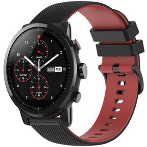 Voor Amazfit Stratos 22 mm geruite tweekleurige siliconen horlogeband (zwart + rood)