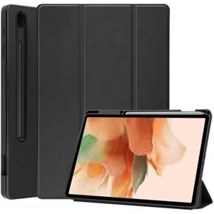Voor Samsung Galaxy Tab S7 Lite Pure Color Horizontale Flip TPU + PU Lederen Hoesje met Drie-opvouwbare Houder & Slaap / Wekfunctie & Pen Slot (Zwart)
