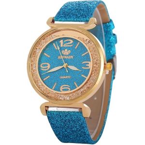 FULAIDA vrouwen Strass goud poeder PU lederen riem quartz horloge (blauw)