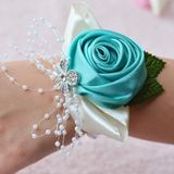 Handgemaakte Wedding Bride pols bloem corsages boeket Corsage Diamond satijn Rose Flowers(Green)