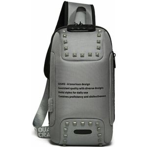 Ozuko 9283 Mannen Outdoor Anti-diefstal Chest Bag Rivet Messenger Bag met externe USB-oplaadpoort (Donkergrijs)