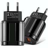 Dubbele USB draagbare reislader + 1 meter USB naar Type-C datakabel  EU-stekker (zwart)