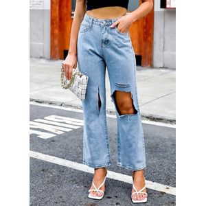 Dames High-rise Cut-out gescheurde jeans (kleur: lichtblauw maat: XXL)