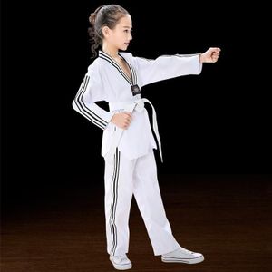 Kind Volwassen Katoen Mannen En Vrouwen Taekwondo Kleding Training Uniformen  Maat: 130 (Plus Bar Wit)