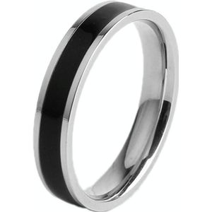4 STUKS Eenvoudige zwarte witte epoxy paar ring vrouwen titanium stalen ring sieraden  grootte: us size 6 (zwarte lijm zilver)