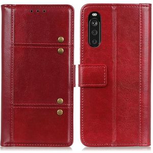 Voor Sony Xperia 10 III Erwten Crazy Horse Texture horizontale flip lederen hoesje met houder en kaart slots &portemonnee (rood)