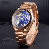 SKMEI 9194 Mannen Automatic Skeleton Mechanical Steel Band Watch (Golden Gold Face)