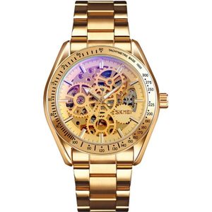 SKMEI 9194 Mannen Automatic Skeleton Mechanical Steel Band Watch (Golden Gold Face)