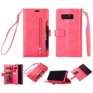 Voor Samsung Galaxy Note8 Multifunctionele Rits Horizontale Flip Lederen case met Holder & Wallet & 9 Card Slots & Lanyard(Rose Red)