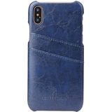 Fierre Shann retro olie Wax textuur PU lederen case voor iPhone X/XS  met kaartsleuven (blauw)