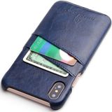 Fierre Shann retro olie Wax textuur PU lederen case voor iPhone X/XS  met kaartsleuven (blauw)