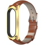 Voor Xiaomi Mi Band 6 / 5 / 4 / 3 Mijobs GT First Layer Cowhide Replacement Watchband (Oil Brown + Gold)