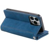 Voor iPhone 15 Pro Nine Card Zipper Bag Leather Phone Case met Lanyard (Blauw)