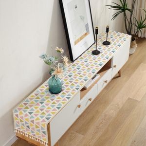 Home TV Cabinet Schoenekast Chenille Polyester Tassel Tafelkleed  Grootte: 35x140cm (Pink Triangle)