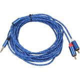 REXLIS 3610 3.5mm Male naar dubbele RCA vergulde Plug Blue katoen  gevlochten audiokabel voor RCA Input Interface actieve luidspreker  lengte: 5m