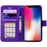 Voor iPhone X Crazy Horse textuur horizontaal flip lederen draagtas met houder & Card Slots & portemonnee & Foto Frame(Purple)