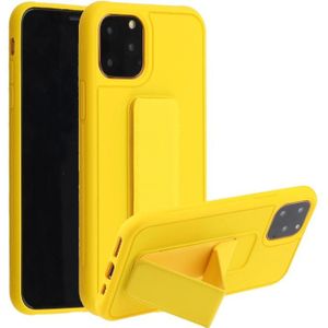 Schokbestendige PC + TPU beschermhoes met polsbandje & houder voor iPhone 12 / 12 Pro(Geel)