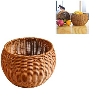 Ronde Snack Mand Rattan Geweven Home Fruit en Groente Opslag Mand Keuken Afvoermand  Grootte:20 x 16 cm (Bruin)