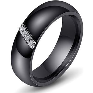 Eenvoudige nano keramische ring trend Titanium staal met Zirkoon Ringen  Ringmaat: 6 (zwart)