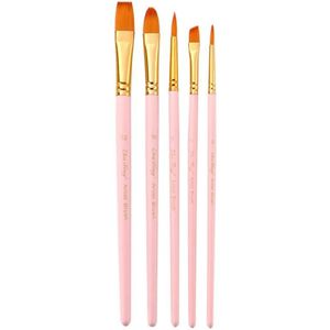 Zhuting 2 Packs Art Olieverfschilderij Beginner Nylon Wol Aquarel Haak Lijn Pen (5 stks / set Matte Roze)