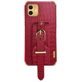 Gegalvaniseerde TPU Crocodile Patroon Lederen Case met Polsband voor iPhone 11 (Rood)