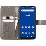 Voor TONE E21 vier-blad gesp in relif gemaakte gesp mobiele telefoon bescherming lederen tas met lanyard & card slot & portemonnee en beugelfunctie