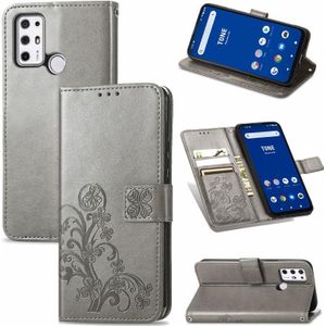 Voor TONE E21 vier-blad gesp in relif gemaakte gesp mobiele telefoon bescherming lederen tas met lanyard & card slot & portemonnee en beugelfunctie