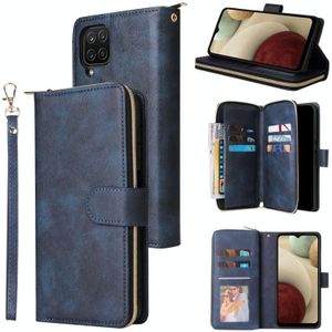 Voor Samsung Galaxy A12 5G Zipper Portemonnee Bag Horizontale Flip PU Lederen Case met Houder & 9 Kaart Slots & Portemonnee & Lanyard & Photo Frame (Blauw)