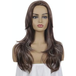 Vrouwen Split Wigs Long Curly Hair Synthetische Hoofddeksels (Dark Brown + Light Gold )