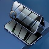 Schokbestendige anti-glurend magnetisch metalen frame Dubbelzijdige tempered glass case voor iPhone 11 Pro(Blauw)