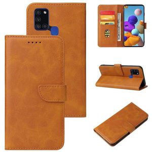 For Samsung Galaxy A21s Calf Texture Buckle Horizontal Flip Leather Case with Holder & Card Slots & Wallet(Khaki)