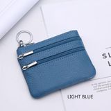 Echte lederen vrouwen kleine portemonnee verandering portemonnees rits kaarthouder portefeuilles (licht blauw)
