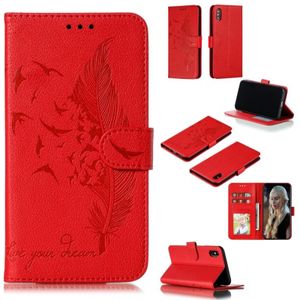 Feather patroon Litchi textuur horizontale Flip lederen draagtas met portemonnee & houder & kaartsleuven voor iPhone XS Max (rood)