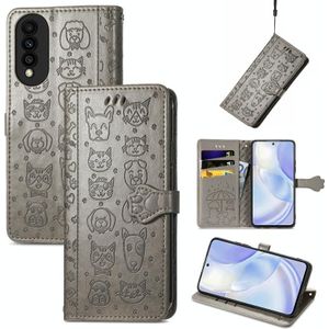 Voor Huawei Nova 8 SE jeugd Mooie kat en hond embossing patroon horizontale flip lederen tas  met houder & kaart slots & portefeuille en cartoon clasp & lanyard